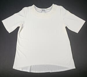 Anthony Richards Women's Large White Crochet Trim 3/4 Sleeve Blouse